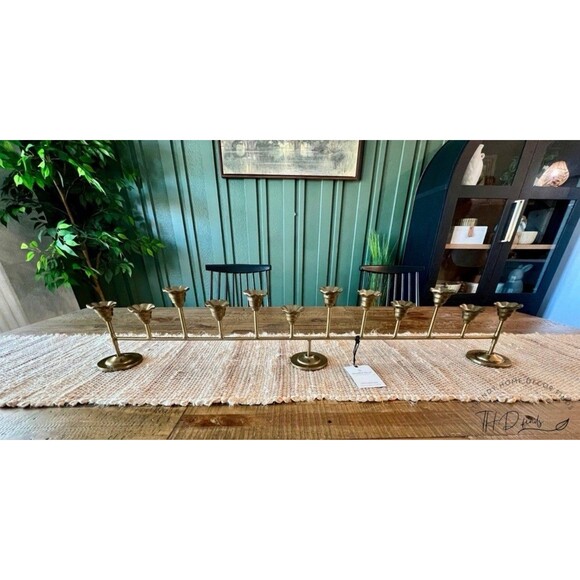 Scalloped Brass 12Ct Taper Candelabra Antique Finish Hearth & Hand with Magnolia - Picture 1 of 4